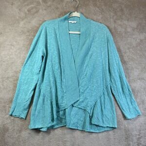 EILEEN FISHER Linen Cotton Blend Open Cardigan Sz M Aqua Turquoise EUC